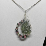 Moldavite with Tourmaline Wire Wrap Necklace